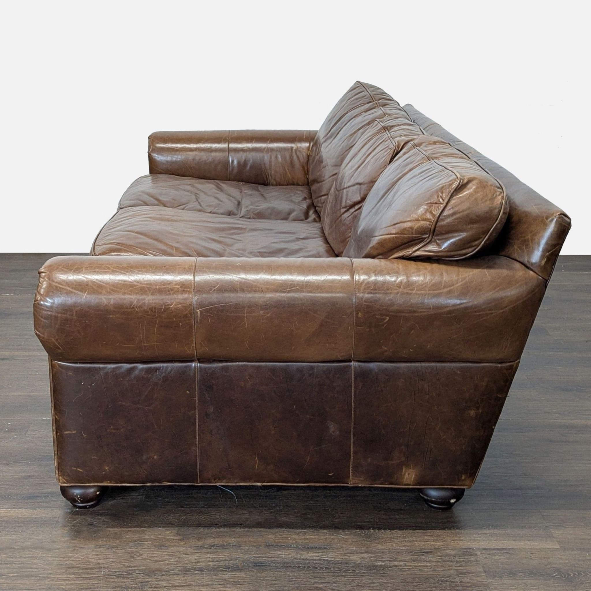 Restoration Hardware Lancaster 3-Seat Brown Leather Sofa - Thumbnail 6