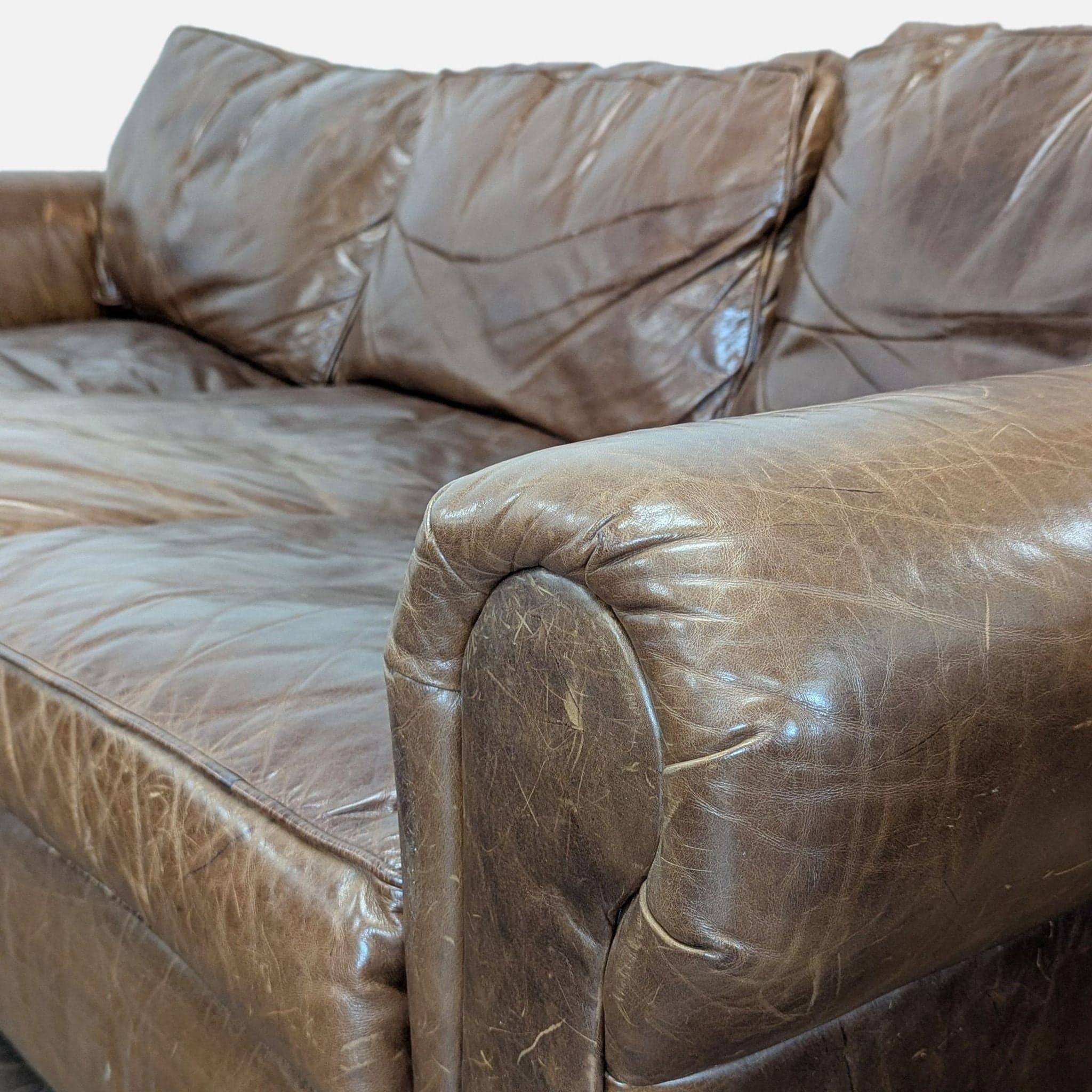 Restoration Hardware Lancaster 3-Seat Brown Leather Sofa - Thumbnail 7