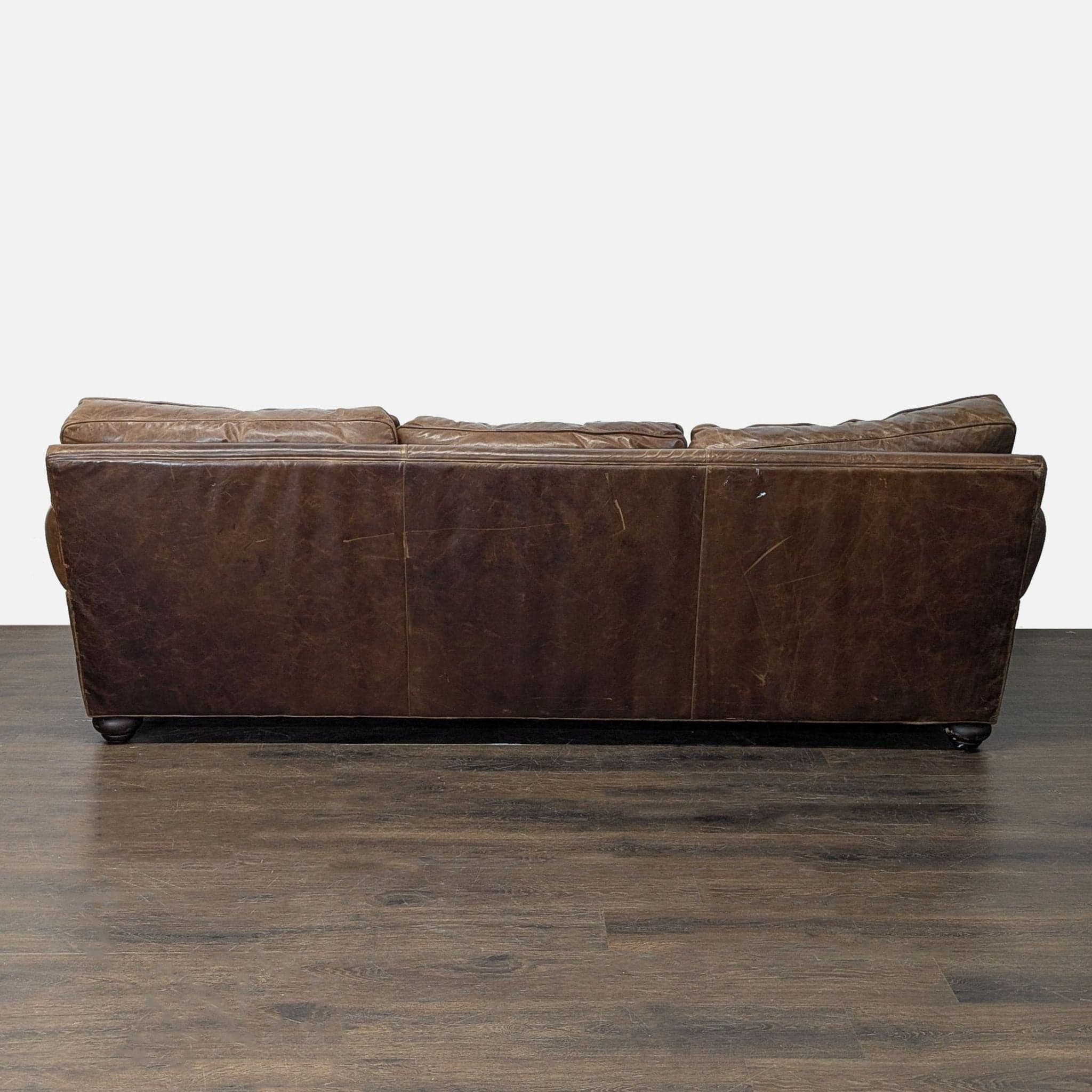 Restoration Hardware Lancaster 3-Seat Brown Leather Sofa - Thumbnail 5