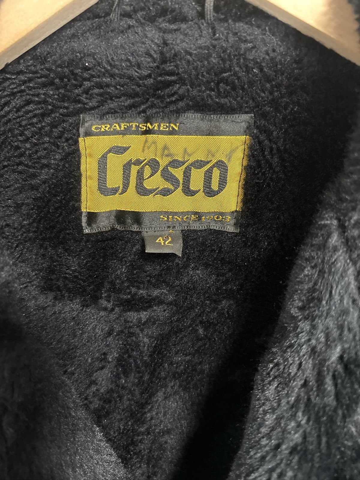 Vintage Cresco Men's Black Leather Faux Fur Lined Button Front Coat 42 - Thumbnail 4