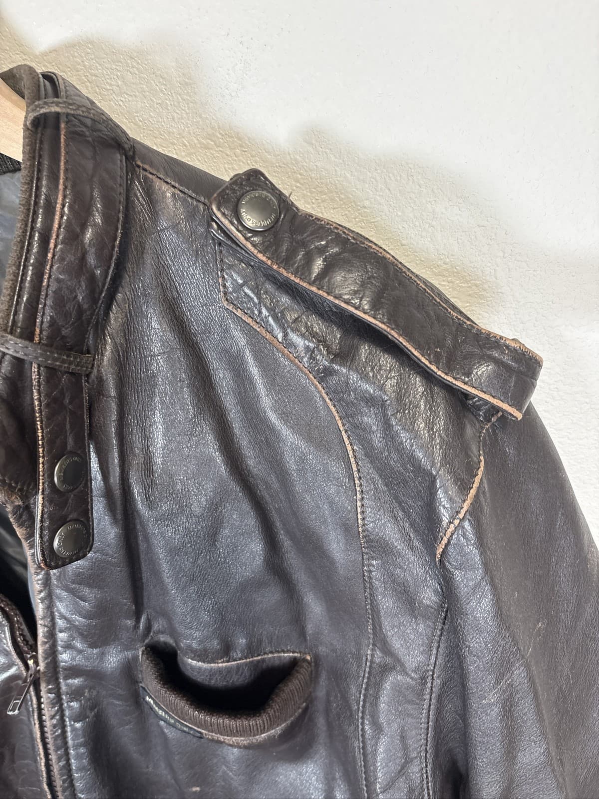 Vintage Members Only Brown Leather Bomber Jacket Mens 42 Full Zip - Thumbnail 5