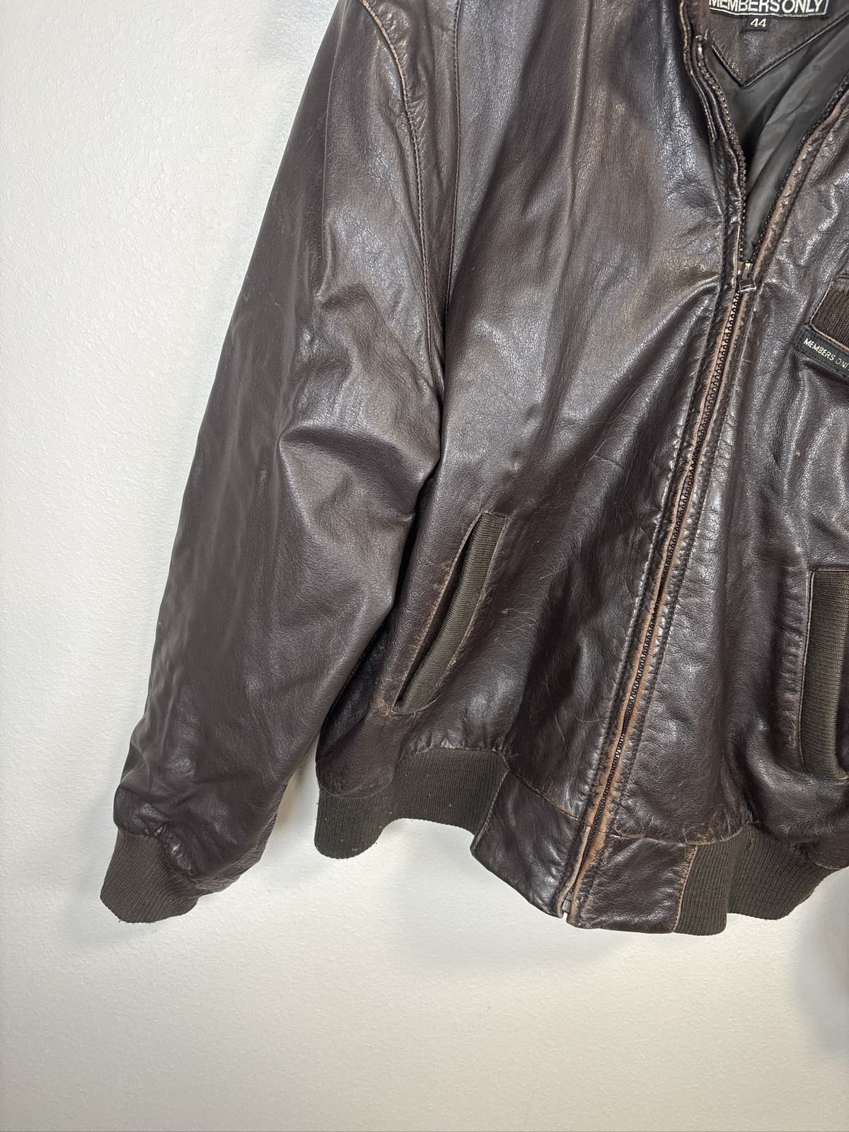 Vintage Members Only Brown Leather Bomber Jacket Mens 42 Full Zip - Thumbnail 4
