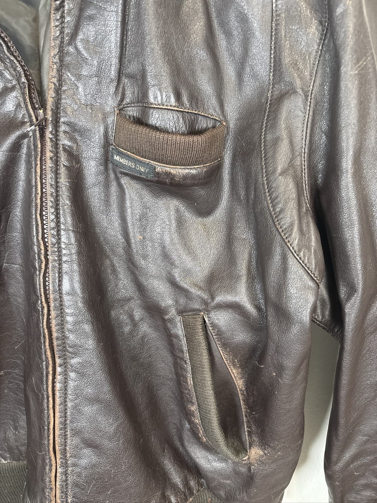 Vintage Members Only Brown Leather Bomber Jacket Mens 42 Full Zip - Thumbnail 3