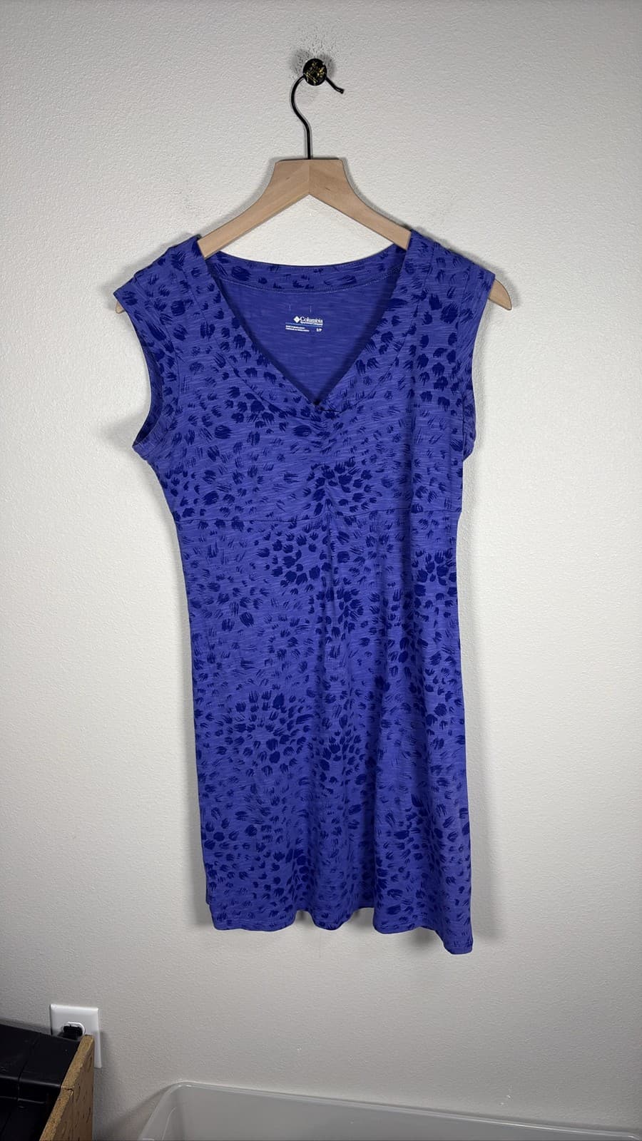 Columbia Womens Purple Blue Animal Print Ruched V-Neck Dress Size S/P