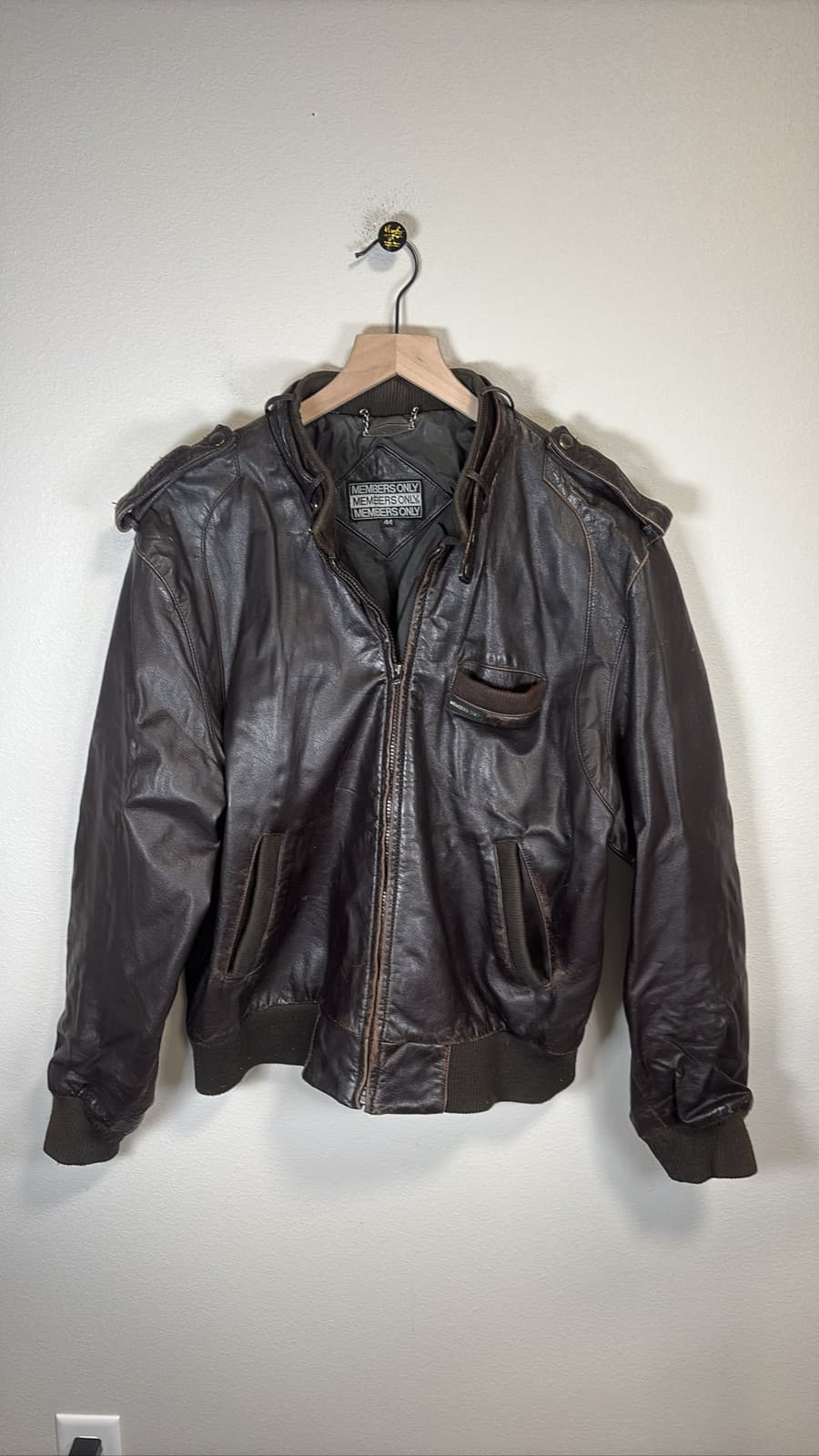 Vintage Members Only Brown Leather Bomber Jacket Mens 42 Full Zip