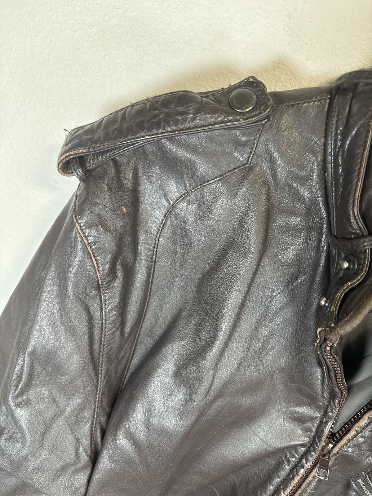 Vintage Members Only Brown Leather Bomber Jacket Mens 42 Full Zip - Thumbnail 6