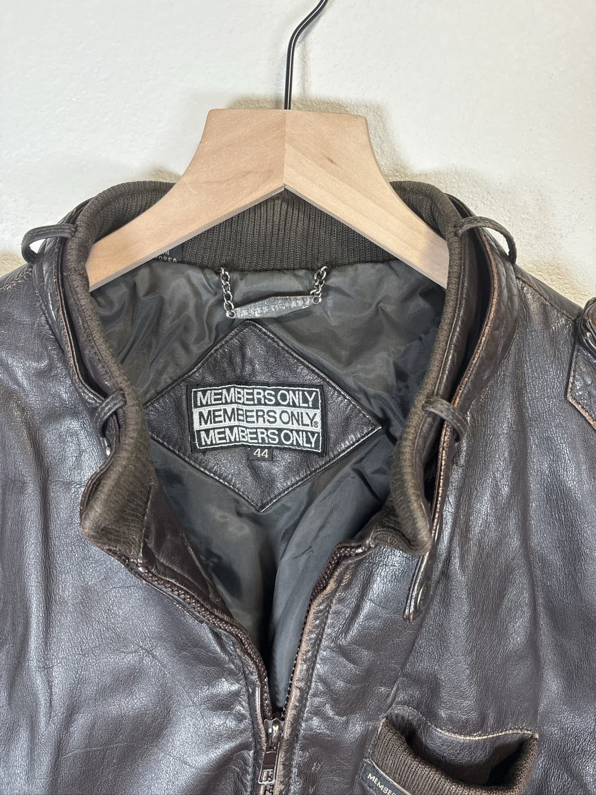 Vintage Members Only Brown Leather Bomber Jacket Mens 42 Full Zip - Thumbnail 2