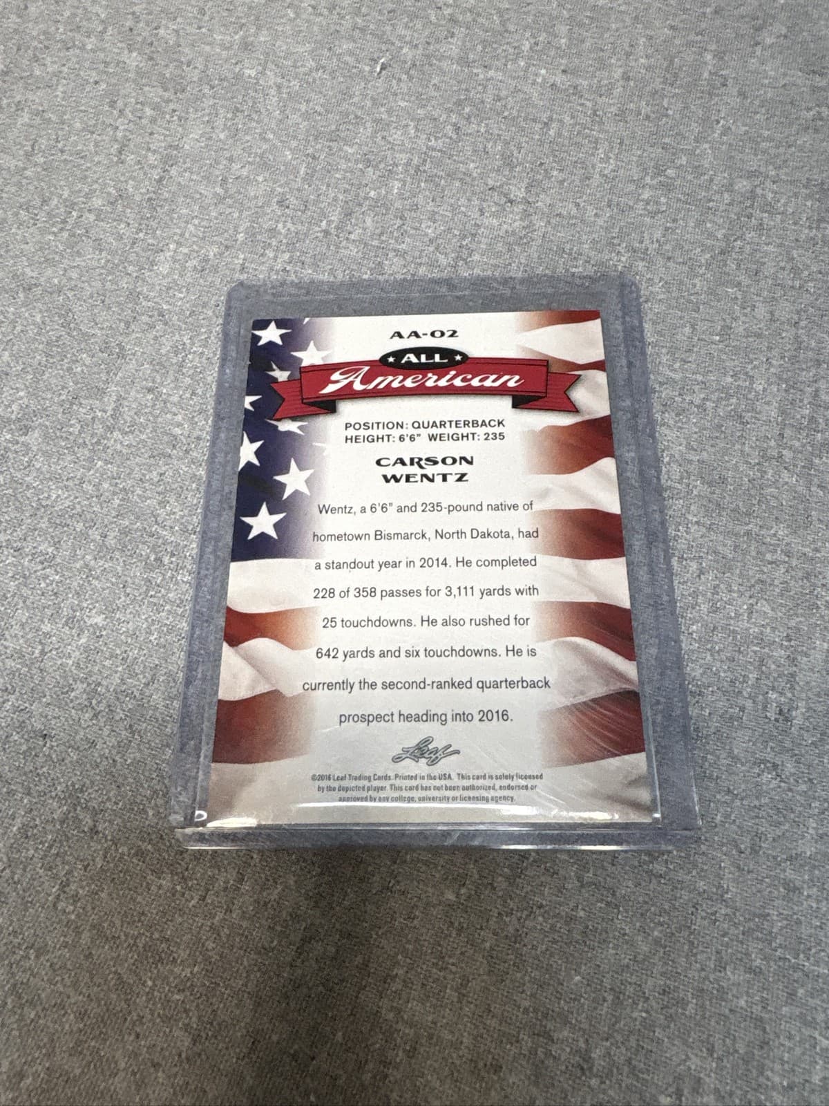 2016 Leaf Draft Carson Wentz All American Rookie Football Card - Thumbnail 2