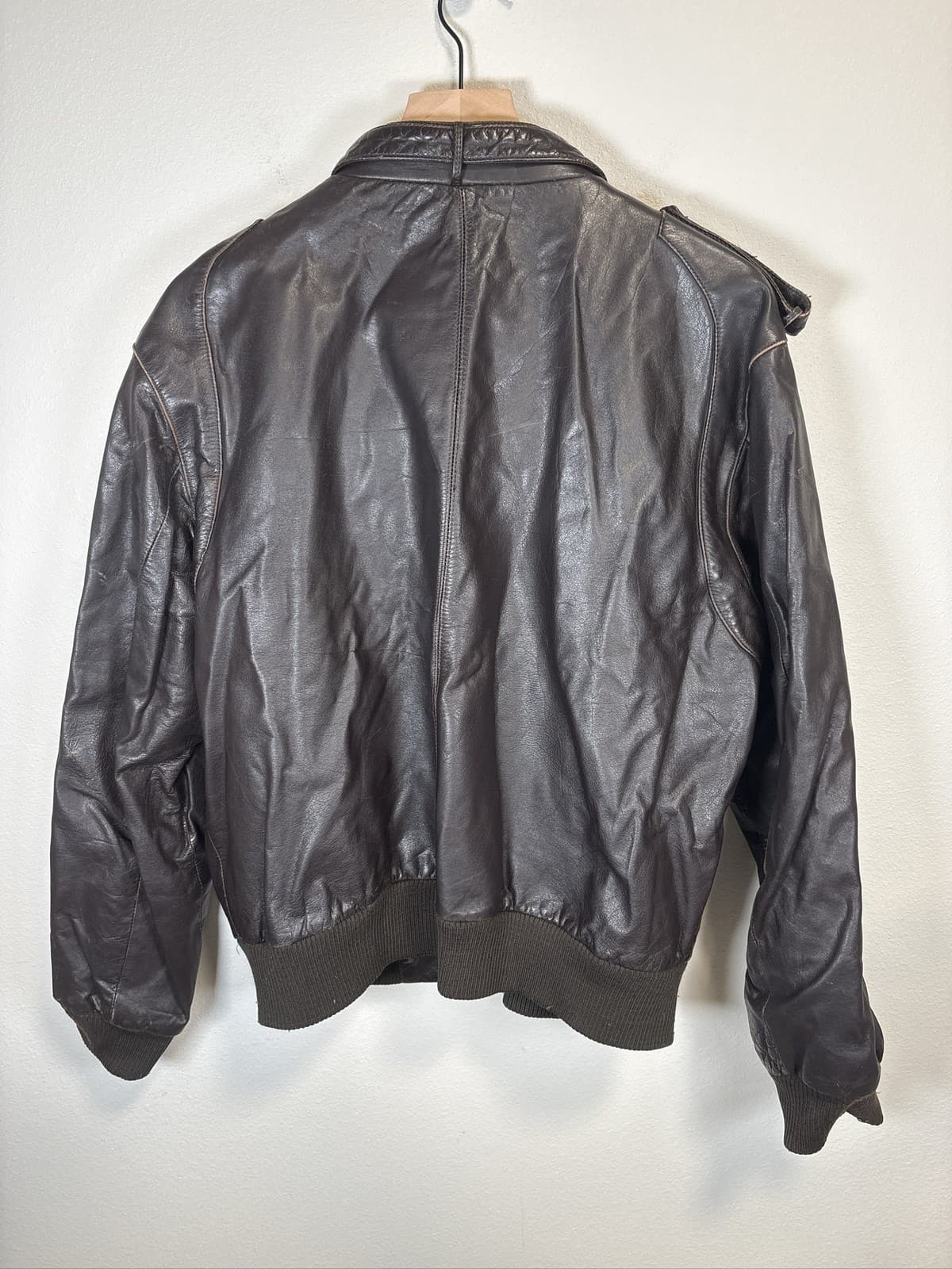 Vintage Members Only Brown Leather Bomber Jacket Mens 42 Full Zip - Thumbnail 8