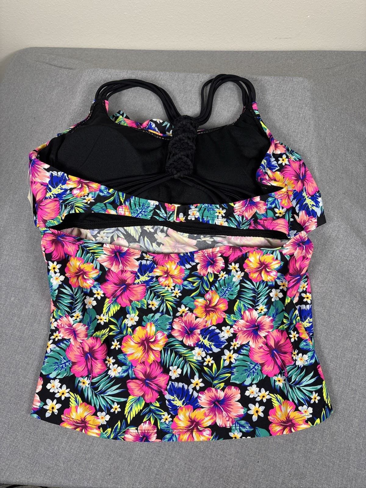 Arizona Jean Co Floral Macrame Tankini Top Womens Tropical Ruffle XXL - Thumbnail 4