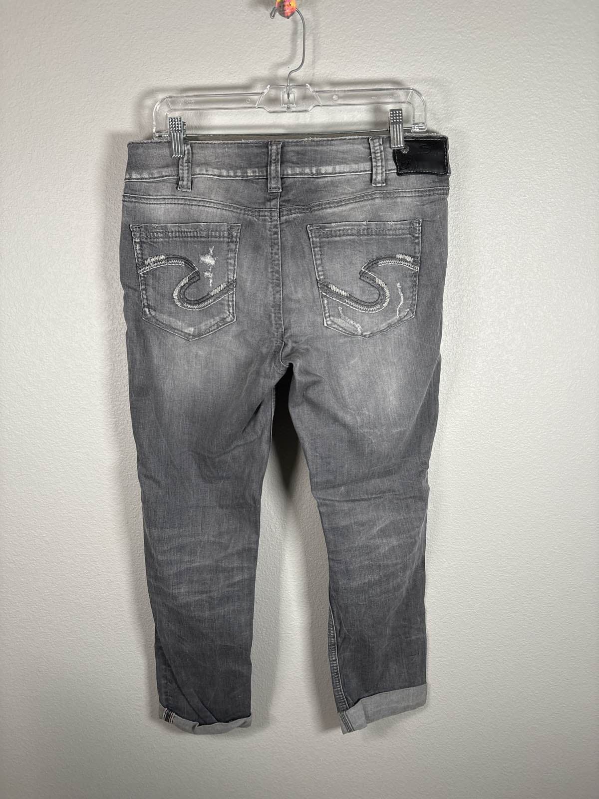 Silver Suki Mid Ankle Slim W31 L26 Gray Distressed Stretch Jeans - Thumbnail 6