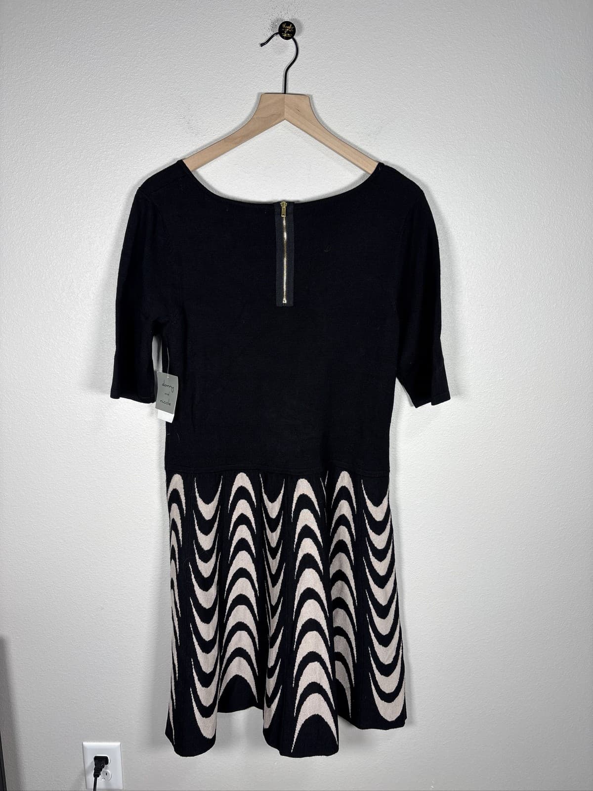 Danny & Nicole Womens Fit & Flare Sweater Dress M Black Tan Geometric - Thumbnail 6