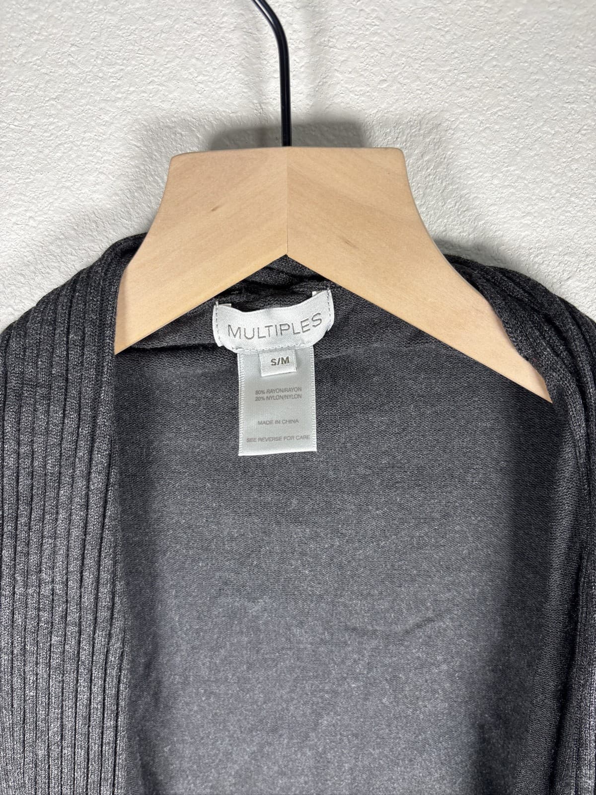 Multiples Women Charcoal Gray Knit Ruffle Open Front Cardigan L - Thumbnail 2