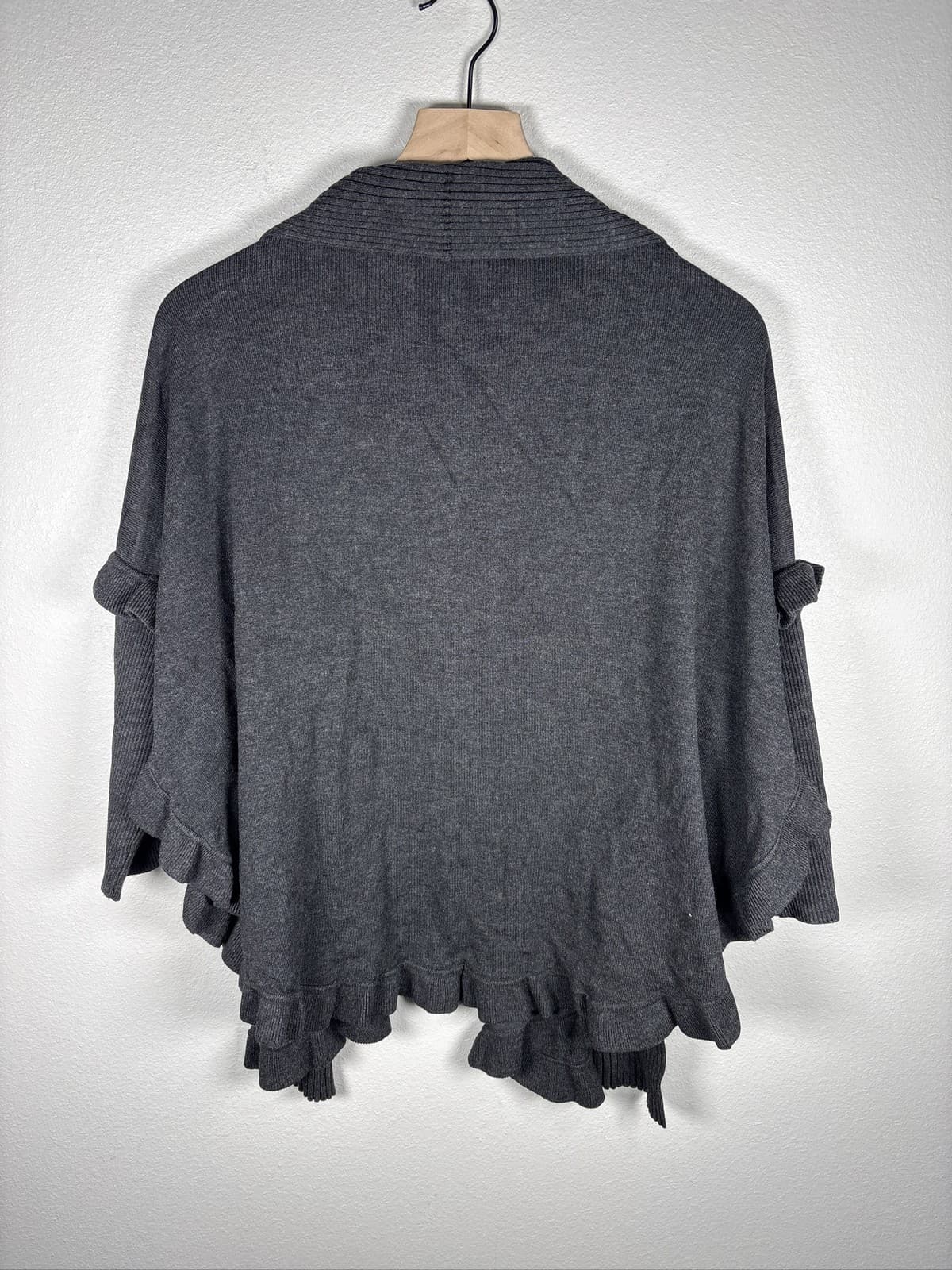 Multiples Women Charcoal Gray Knit Ruffle Open Front Cardigan L - Thumbnail 4
