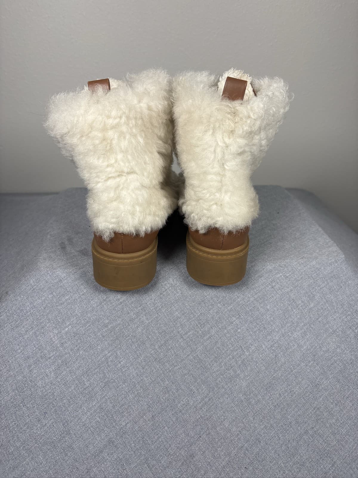 COACH Leona Leather Shearling Zip Boots Honeygum White C7456 Size 7 - Thumbnail 2