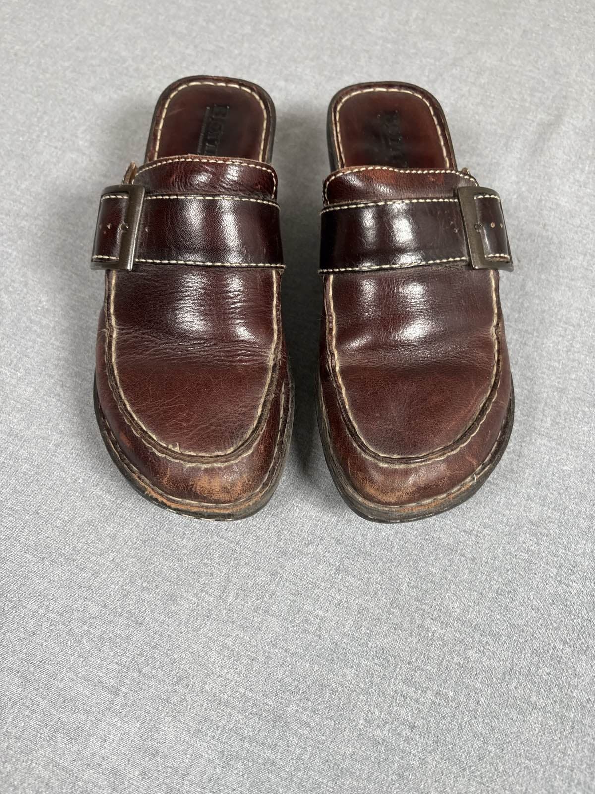 BORN Brown Leather Buckle Slip On Mules Women's 5 - Thumbnail 3