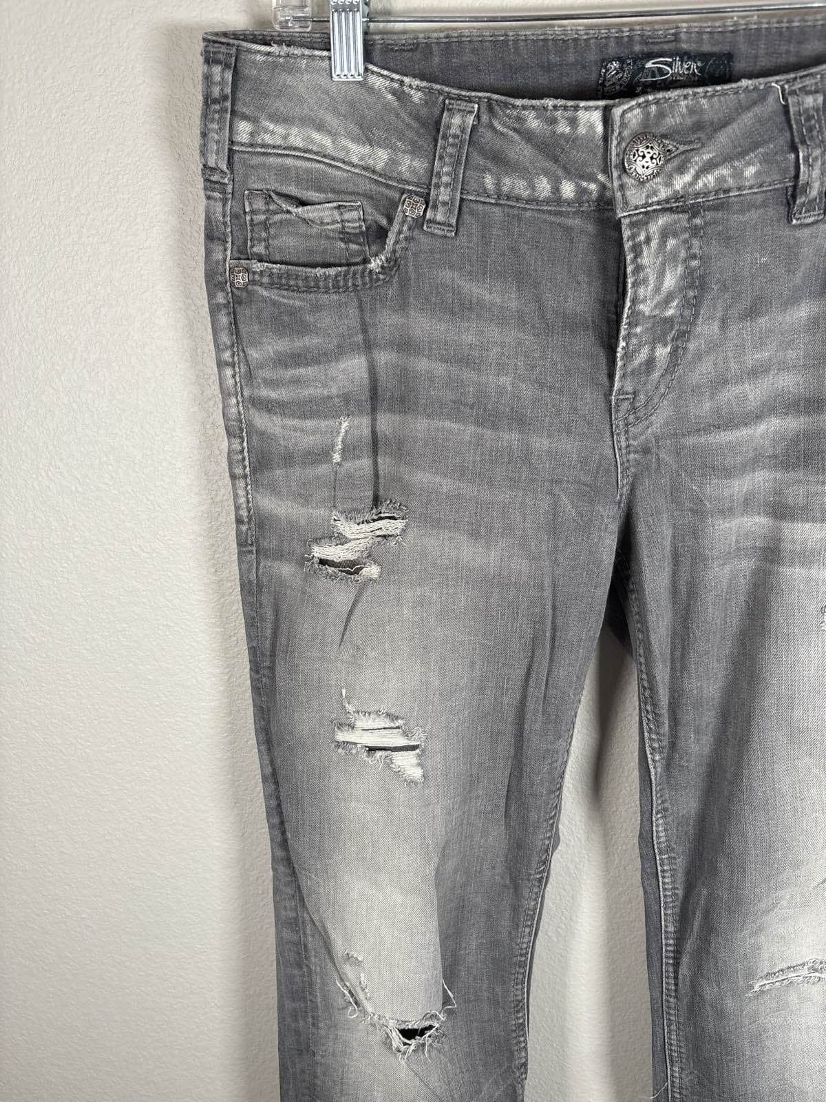 Silver Suki Mid Ankle Slim W31 L26 Gray Distressed Stretch Jeans - Thumbnail 3