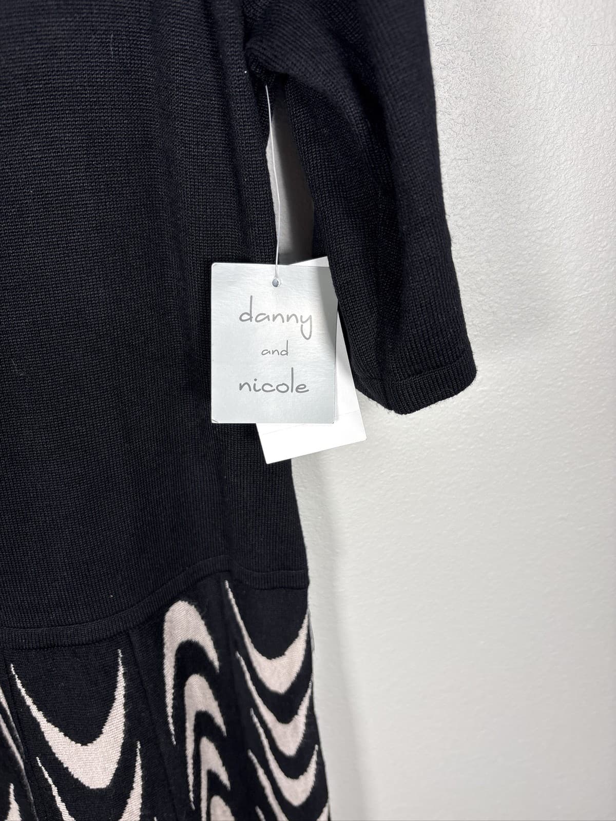 Danny & Nicole Womens Fit & Flare Sweater Dress M Black Tan Geometric - Thumbnail 4