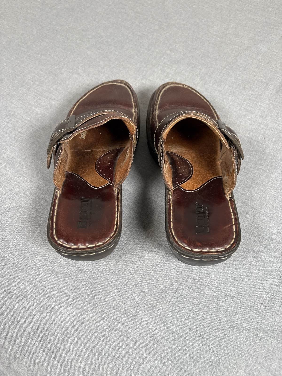 BORN Brown Leather Buckle Slip On Mules Women's 5 - Thumbnail 2
