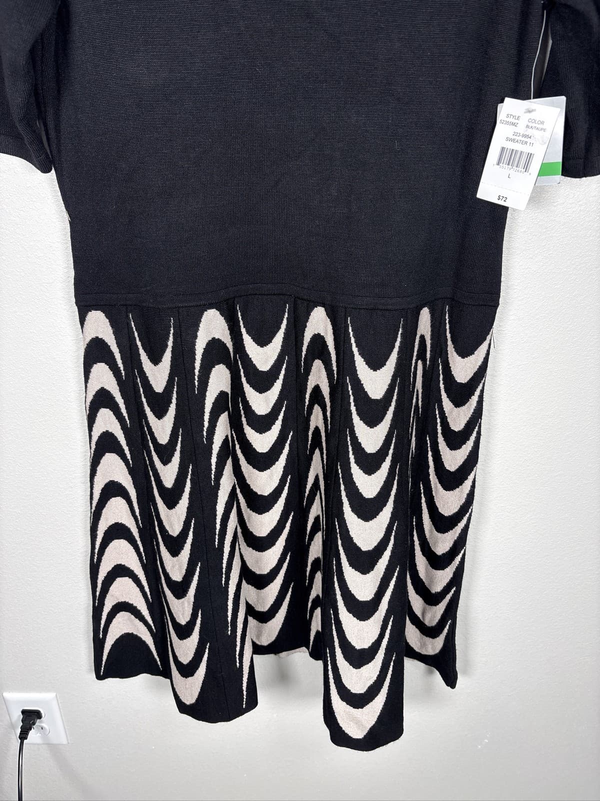 Danny & Nicole Womens Fit & Flare Sweater Dress M Black Tan Geometric - Thumbnail 2