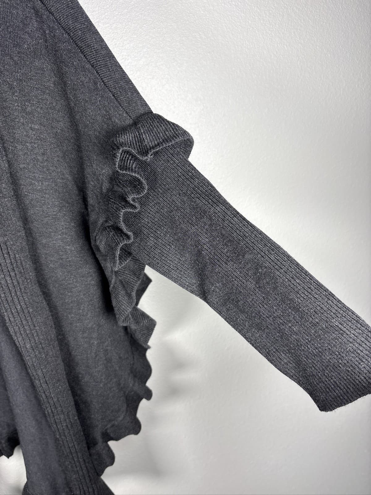 Multiples Women Charcoal Gray Knit Ruffle Open Front Cardigan L - Thumbnail 3