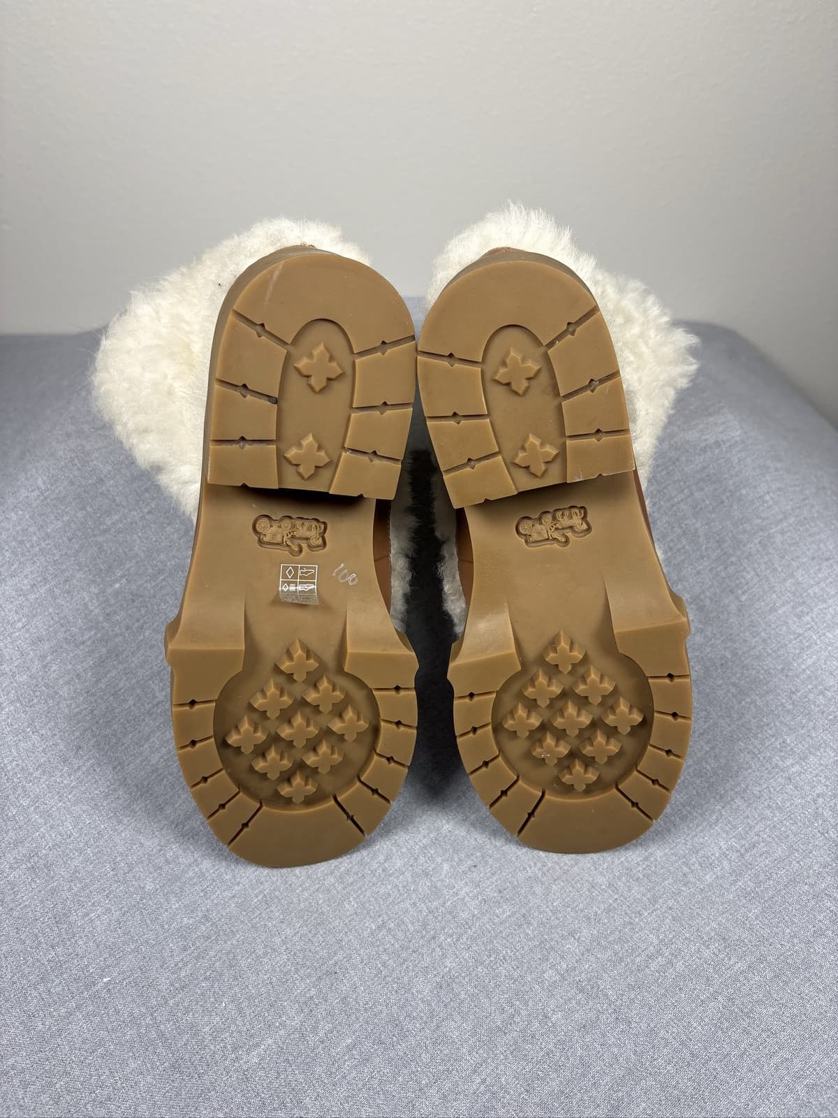 COACH Leona Leather Shearling Zip Boots Honeygum White C7456 Size 7 - Thumbnail 5