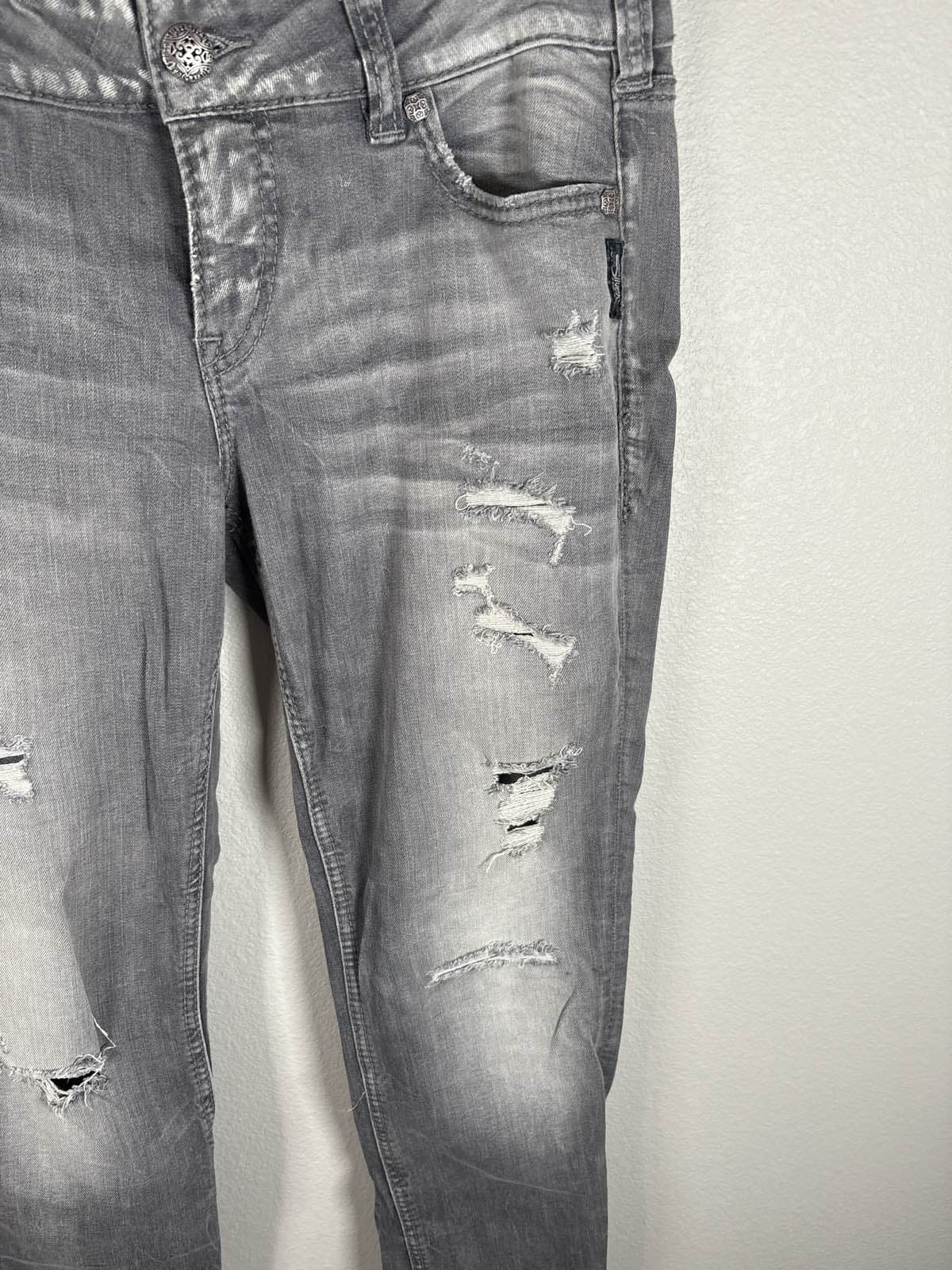 Silver Suki Mid Ankle Slim W31 L26 Gray Distressed Stretch Jeans - Thumbnail 2