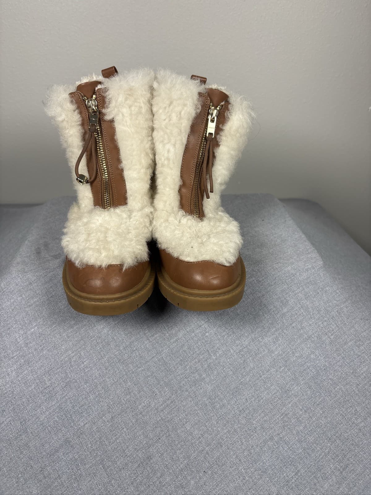 COACH Leona Leather Shearling Zip Boots Honeygum White C7456 Size 7 - Thumbnail 4
