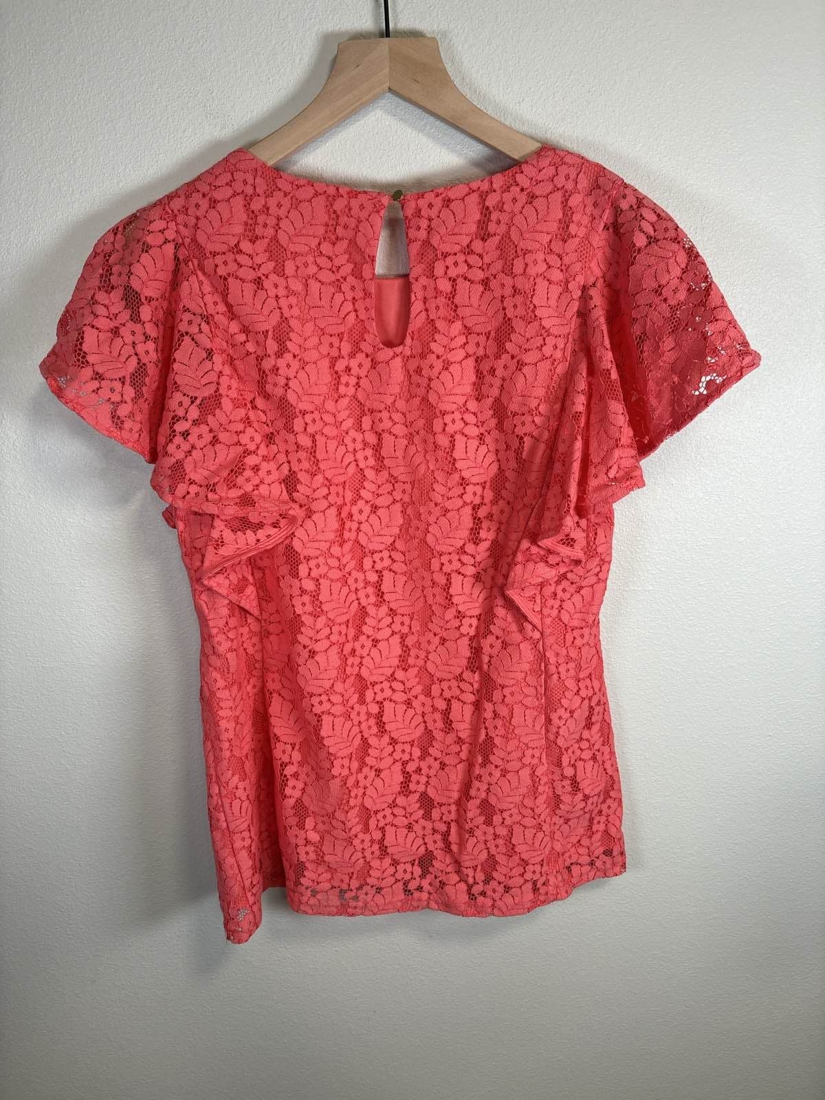 Merona Women's M Coral Lace Flutter Sleeve Blouse Top - Thumbnail 3