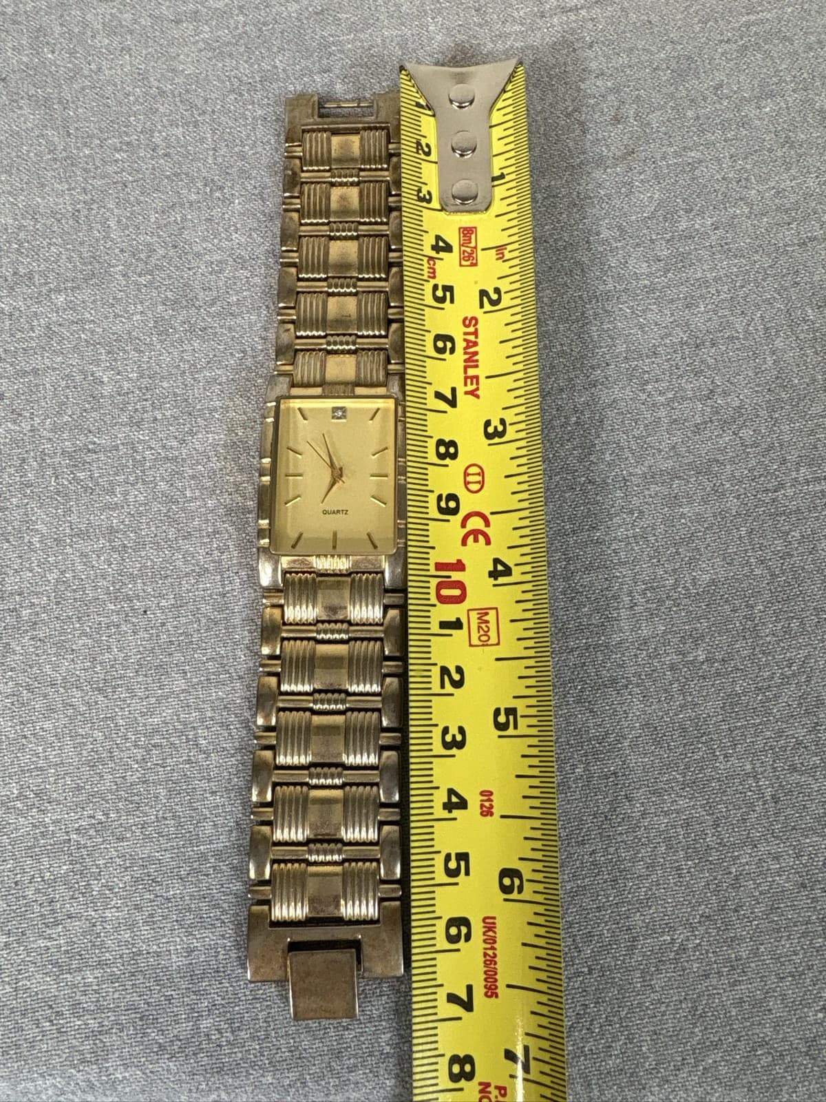 Gold Tone Rectangular Quartz Watch Japan Movt M.Z.Berger Stainless Steel - Thumbnail 2