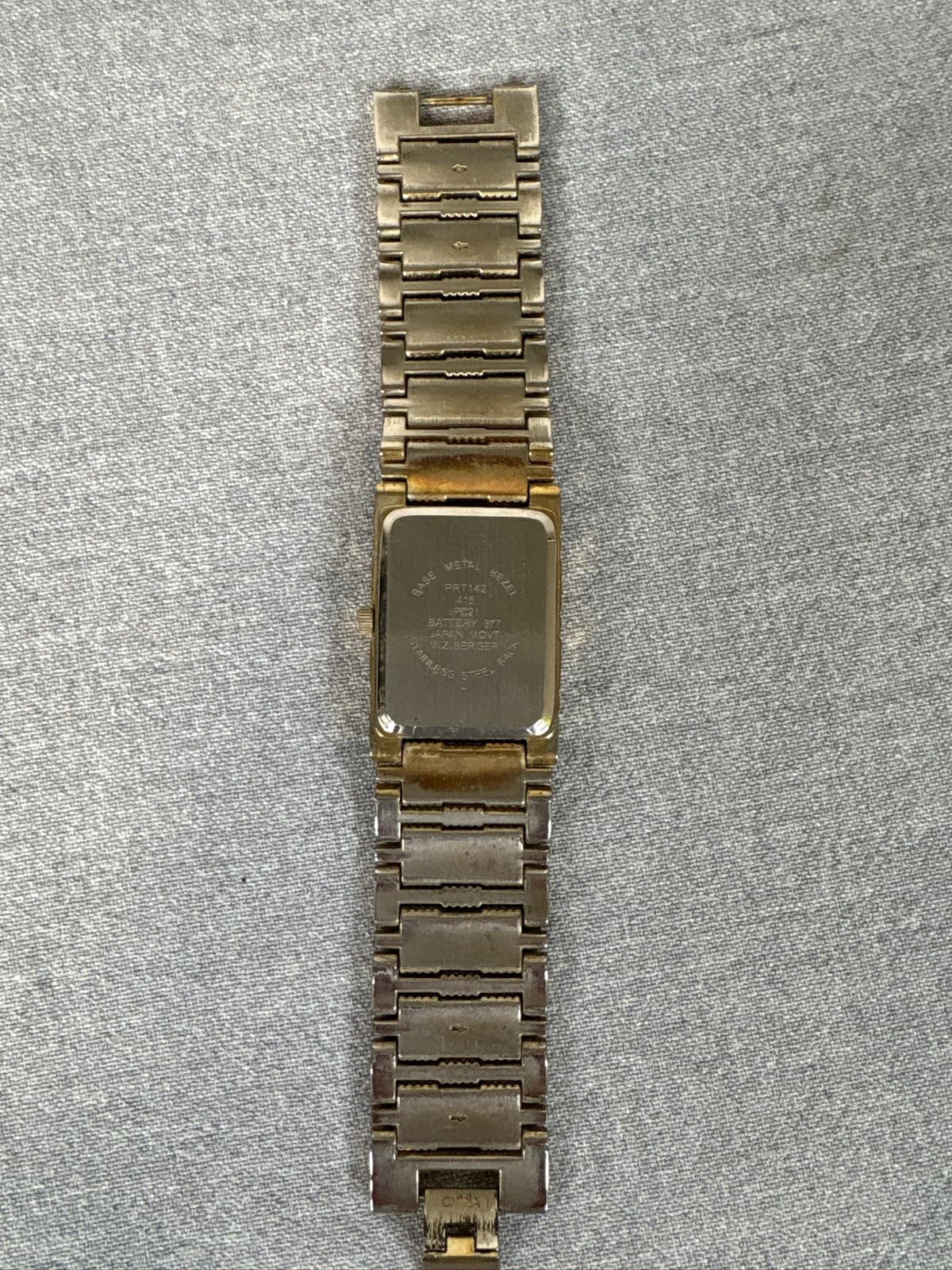 Gold Tone Rectangular Quartz Watch Japan Movt M.Z.Berger Stainless Steel - Thumbnail 3
