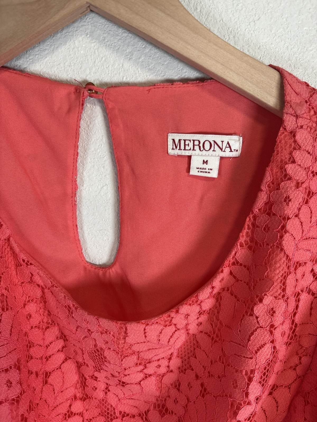 Merona Women's M Coral Lace Flutter Sleeve Blouse Top - Thumbnail 2