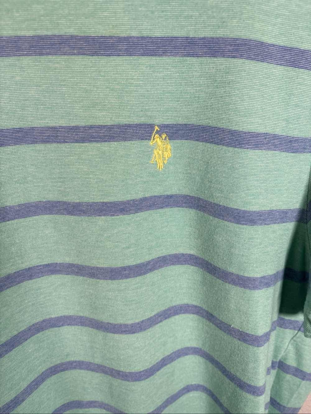 US Polo Assn Mens Green Blue Striped Crew Neck Tee XL - Thumbnail 3