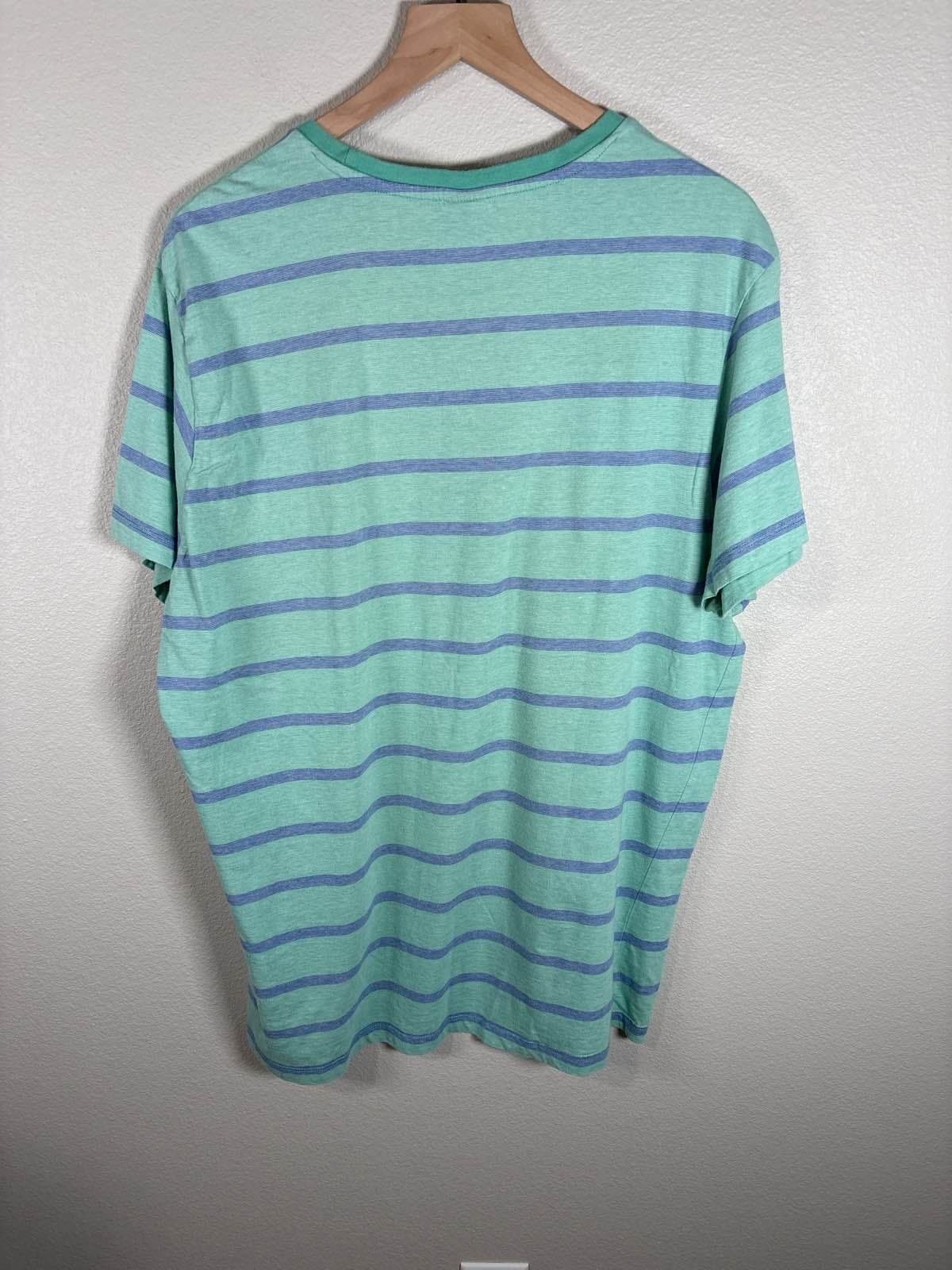 US Polo Assn Mens Green Blue Striped Crew Neck Tee XL - Thumbnail 6