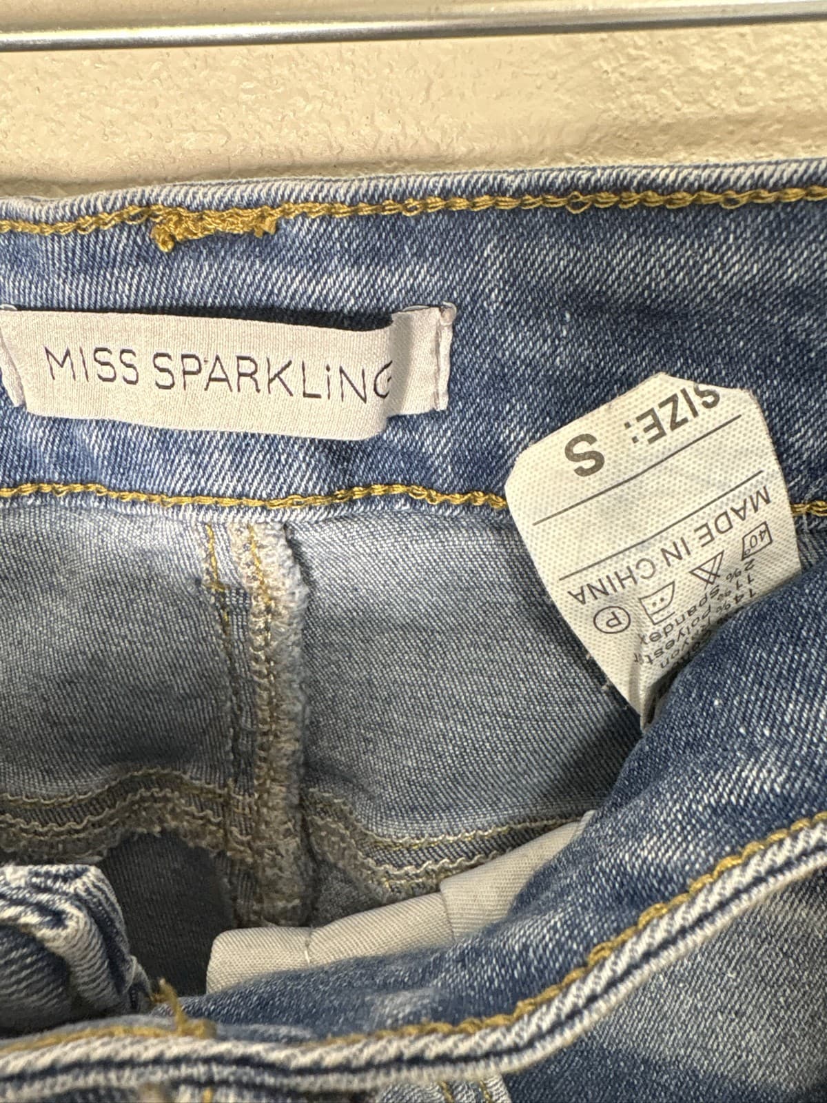 Miss Sparkling Blue Denim Jean Shorts Frayed Cutoff Distressed Womens S - Thumbnail 3