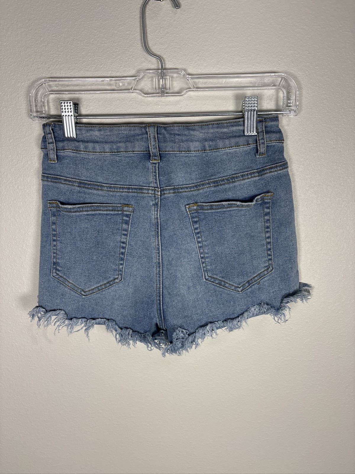 Miss Sparkling Blue Denim Jean Shorts Frayed Cutoff Distressed Womens S - Thumbnail 2