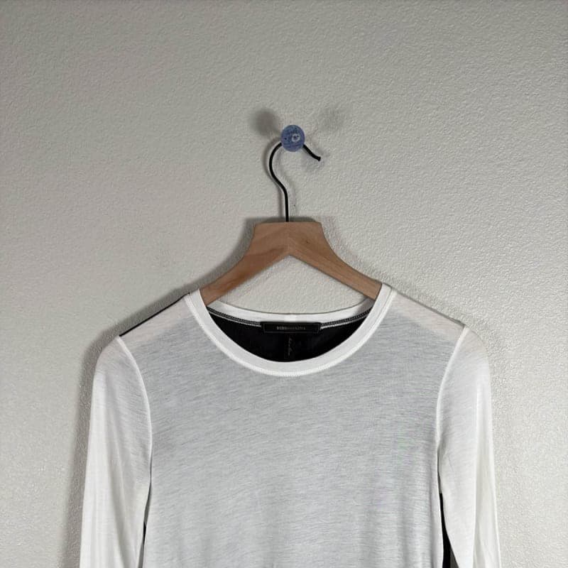 BCBGMAXAZRIA Women's White Black Sheer Long Sleeve Lightweight Top XS - Thumbnail 2