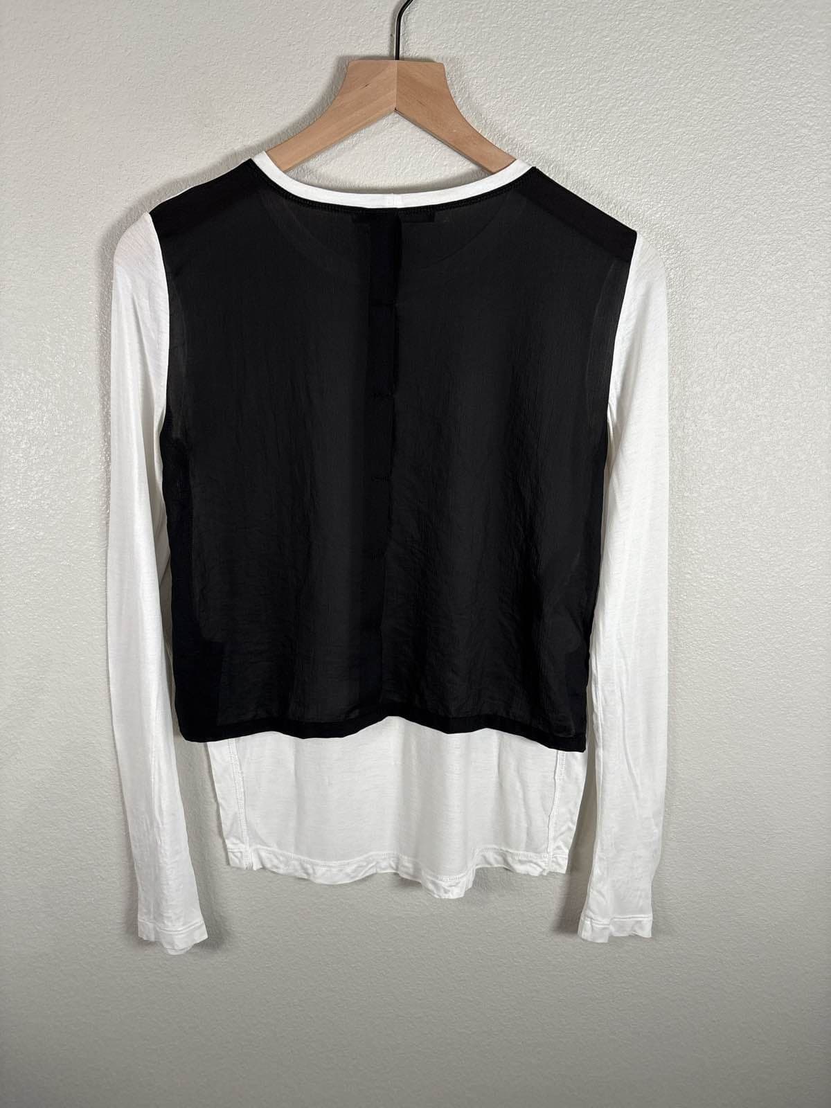 BCBGMAXAZRIA Women's White Black Sheer Long Sleeve Lightweight Top XS - Thumbnail 4