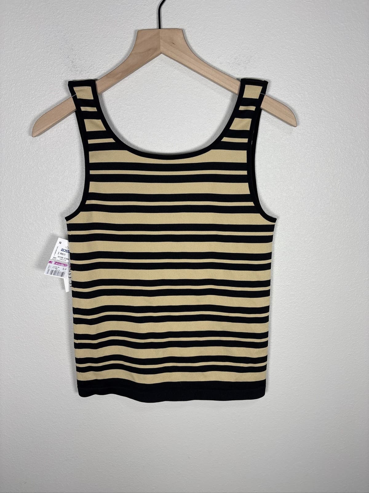 LC Couture Striped Ribbed Tank Top Womens XL/XXL Black Beige Scoop Neck - Thumbnail 3