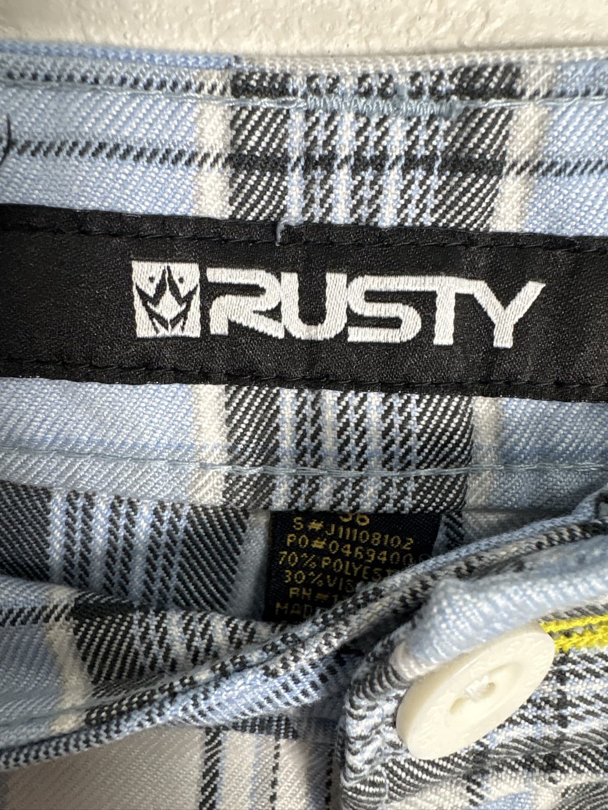 Rusty Mens Plaid Walk Shorts Blue Gray White Size 34 - Thumbnail 2