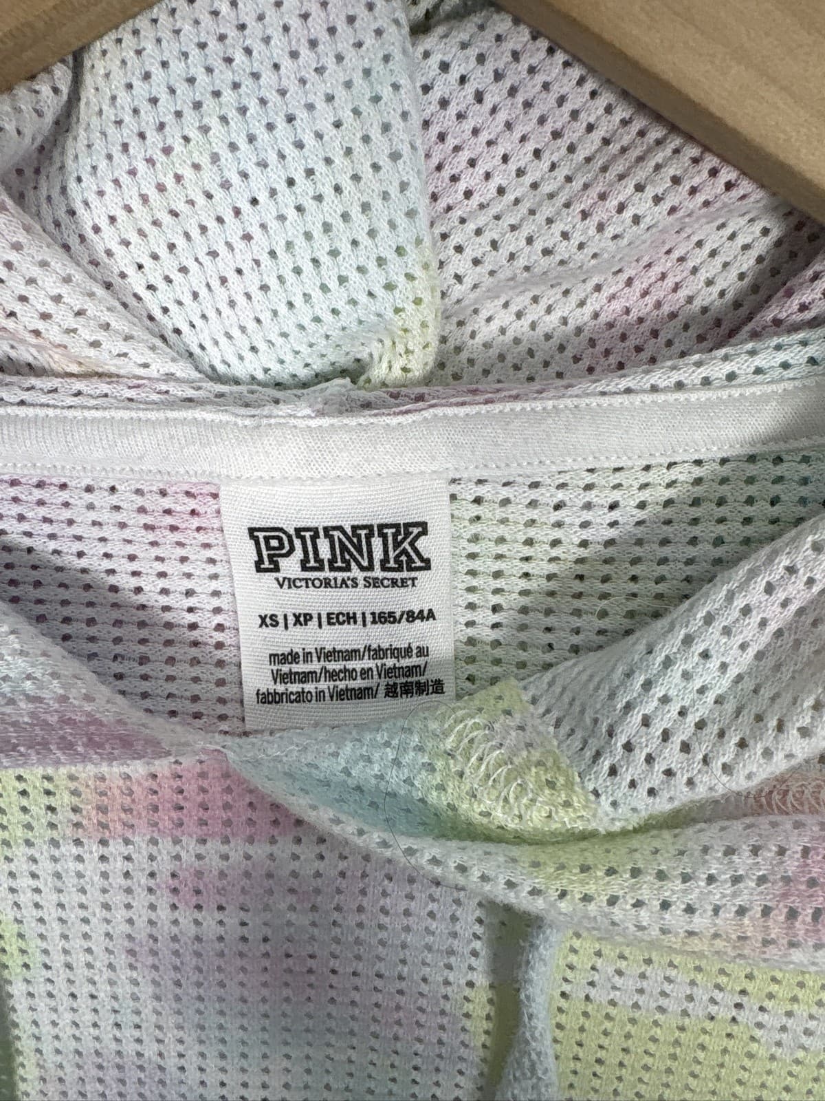 PINK Victoria Secret Mesh Cropped Hoodie Tie Dye Pastel Knit Medium - Thumbnail 2