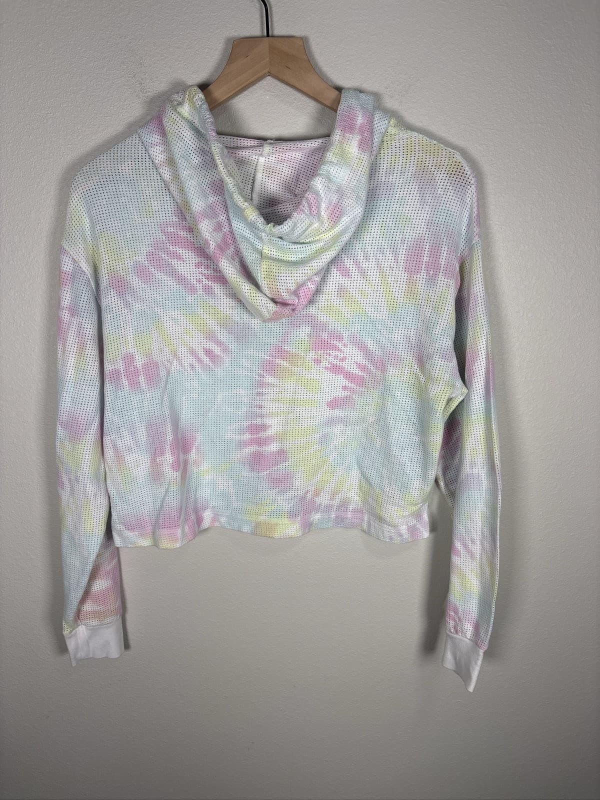 PINK Victoria Secret Mesh Cropped Hoodie Tie Dye Pastel Knit Medium - Thumbnail 3