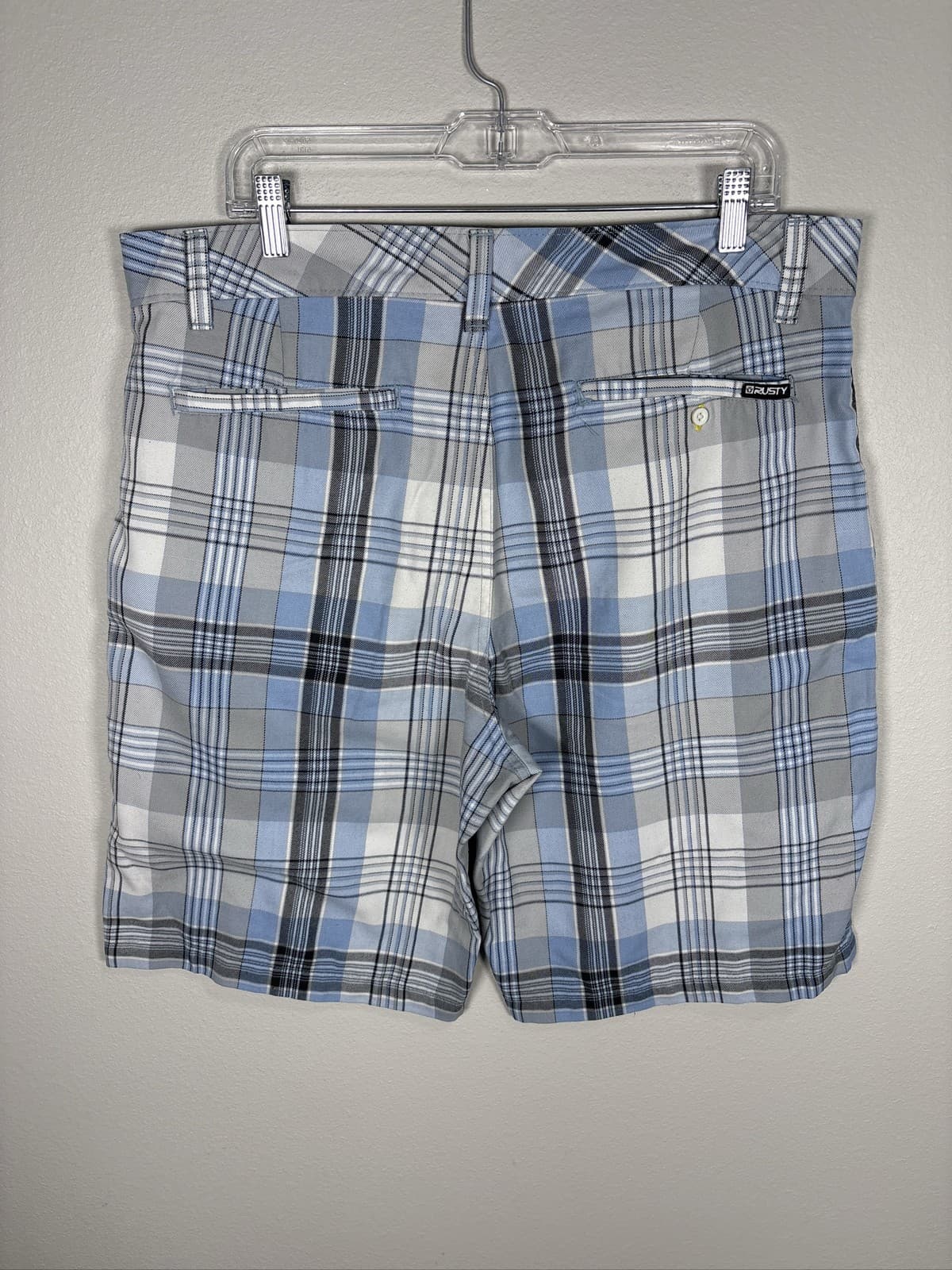 Rusty Mens Plaid Walk Shorts Blue Gray White Size 34 - Thumbnail 4