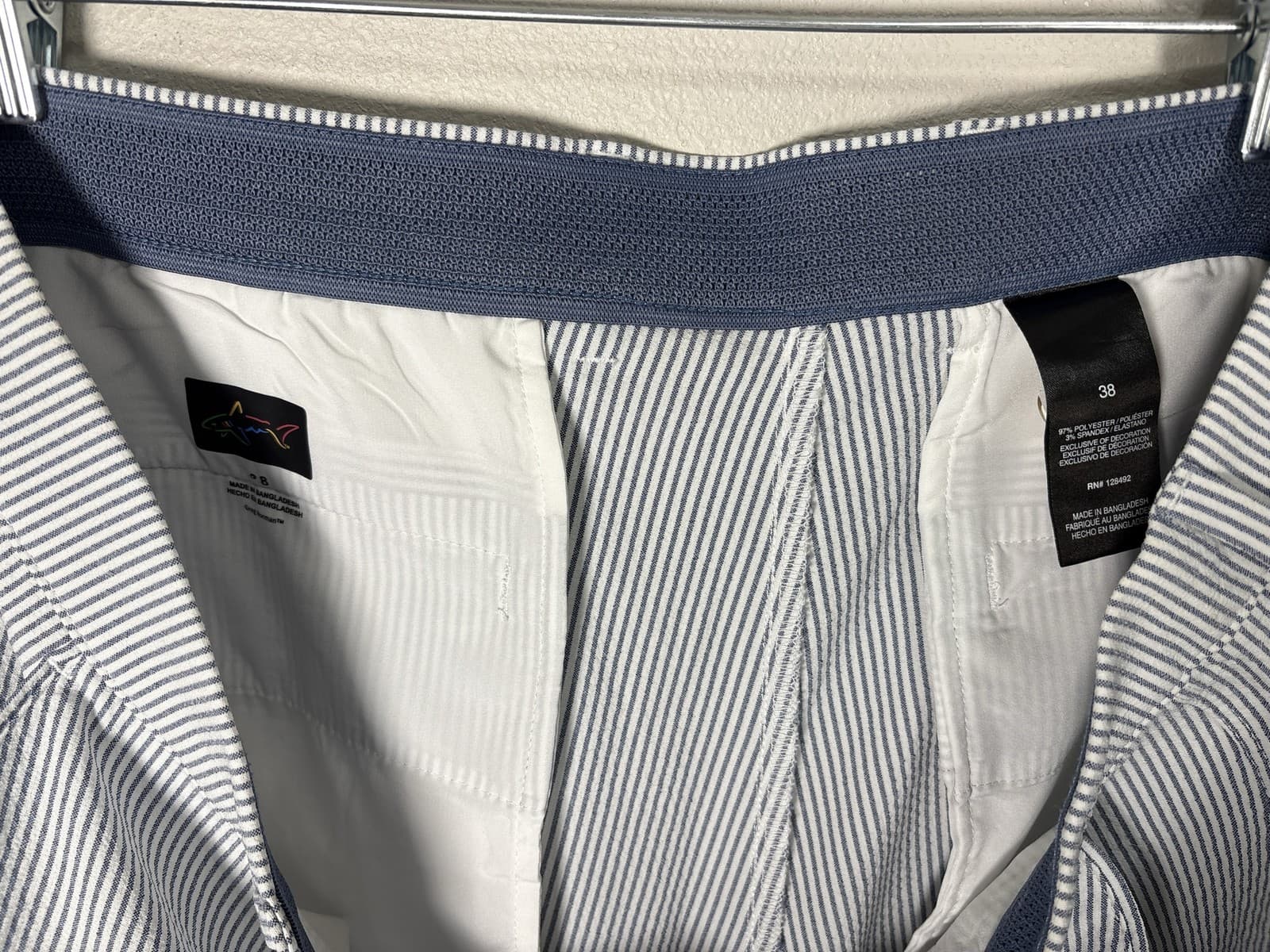 Greg Norman ML75 Microlux Golf Shorts Mens 38 Blue White Seersucker - Thumbnail 3