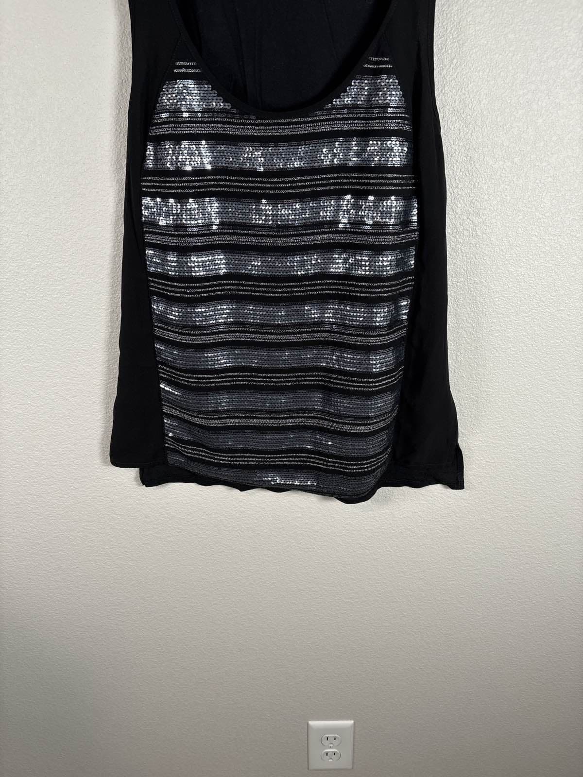 EXPRESS Women's Black Silver Sequin Scoop Neck Sleeveless Tank Top S - Thumbnail 3