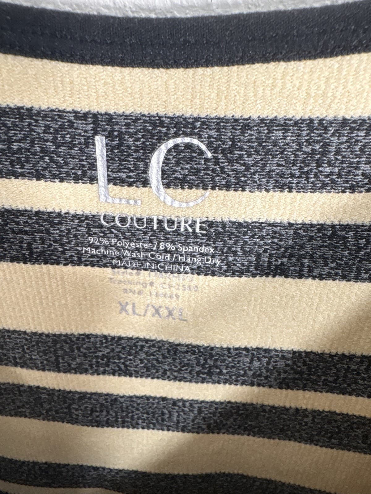 LC Couture Striped Ribbed Tank Top Womens XL/XXL Black Beige Scoop Neck - Thumbnail 2