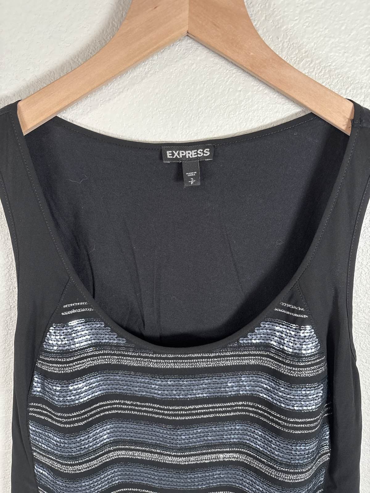 EXPRESS Women's Black Silver Sequin Scoop Neck Sleeveless Tank Top S - Thumbnail 2