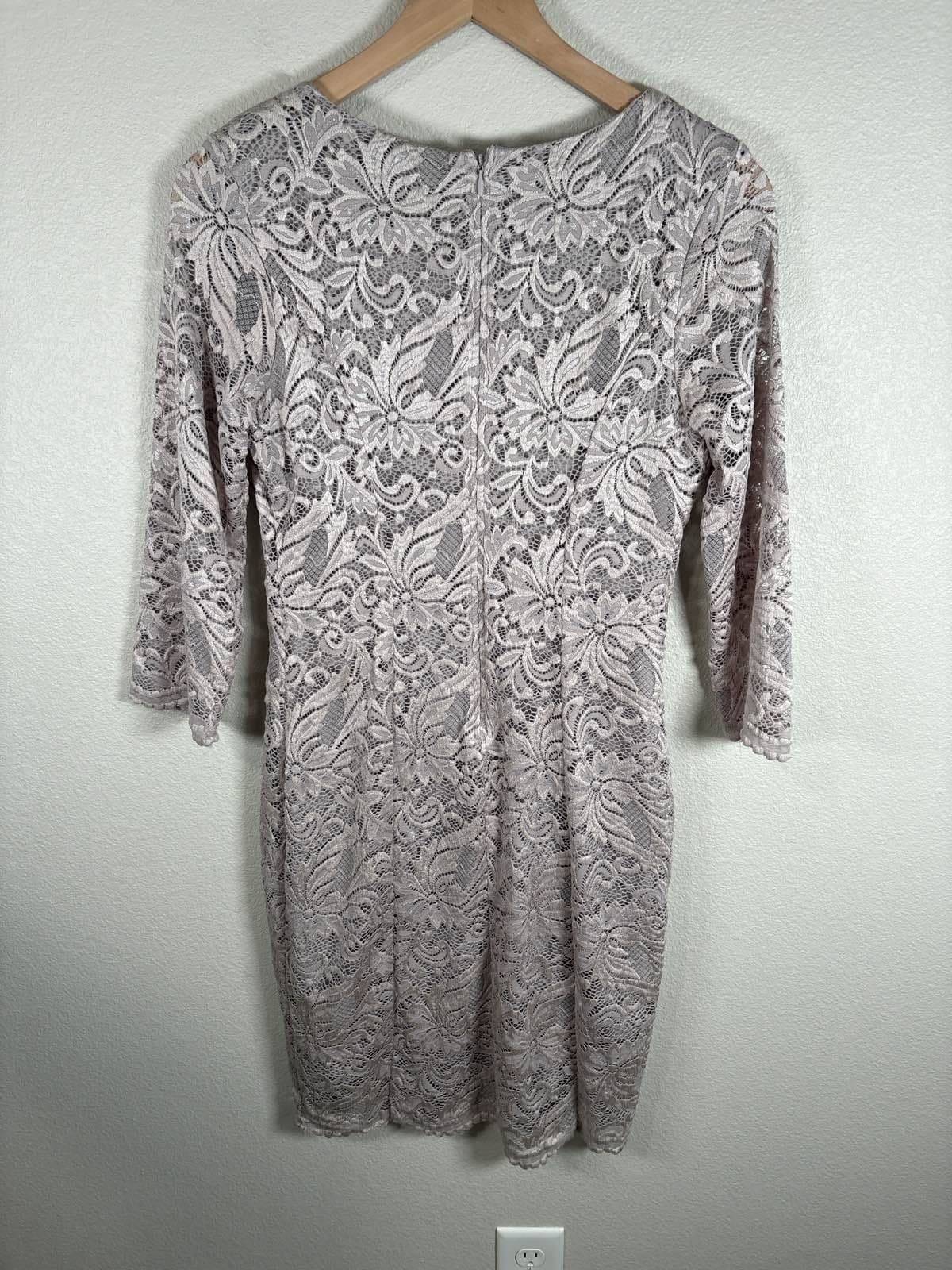 Womens Lace Overlay 3/4 Sleeve Sheath Dress Size L Dusty Lavender M - Thumbnail 5