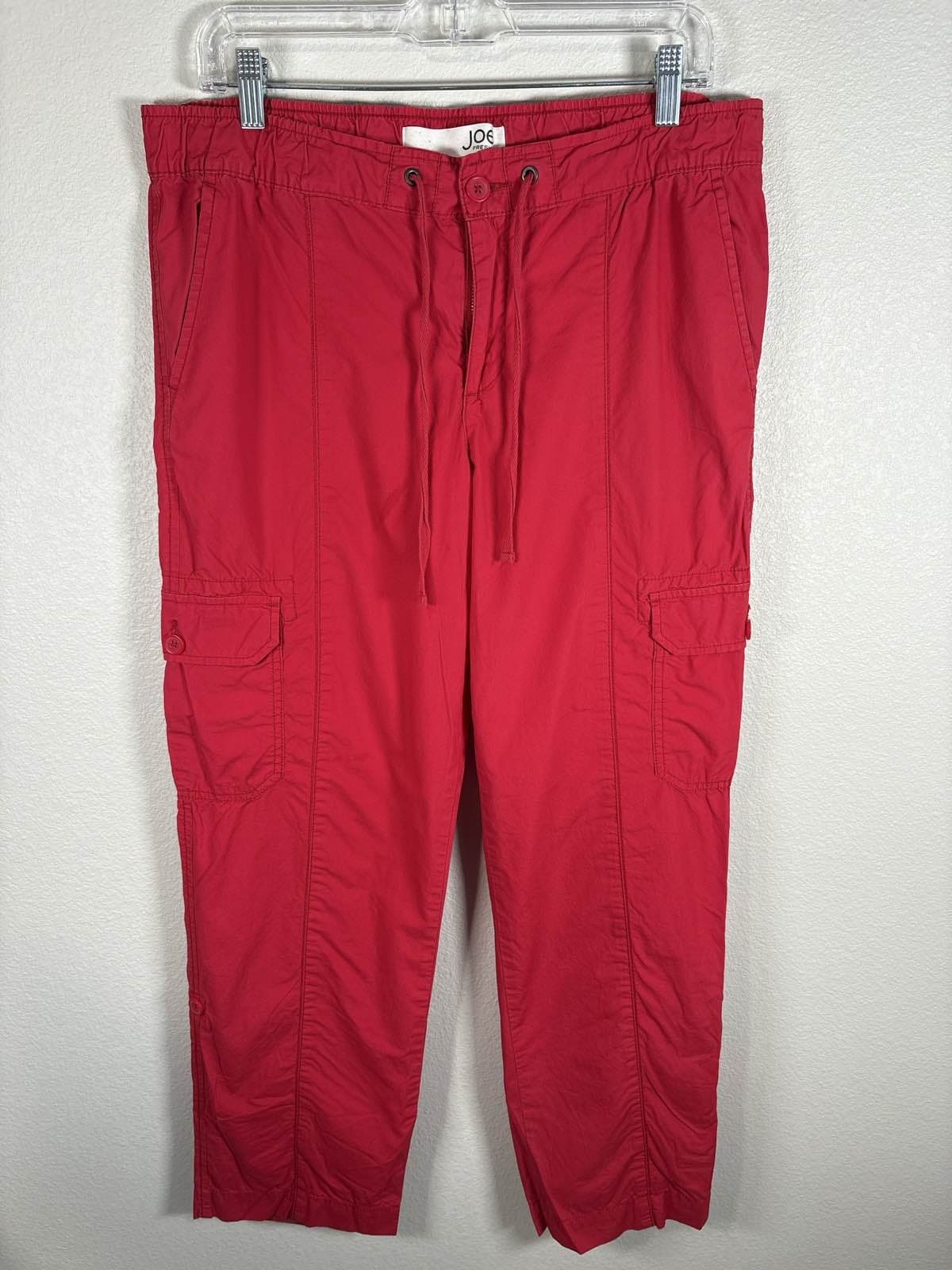 JOE'S Women's Red Cargo Pants Drawstring Elastic Waist Trousers 10
