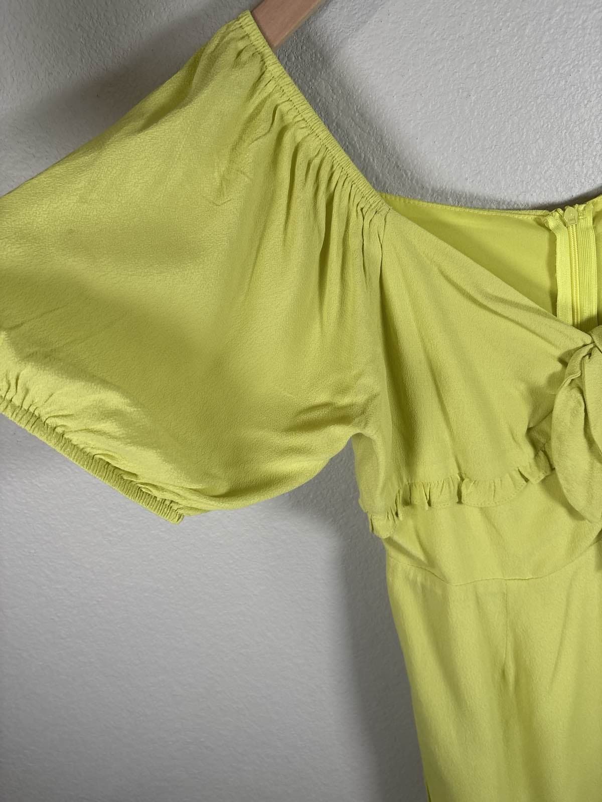 4SI3NNAM Women's Lime Green Tie Front Ruffle Puff Sleeve Midi Dress Size L - Thumbnail 3